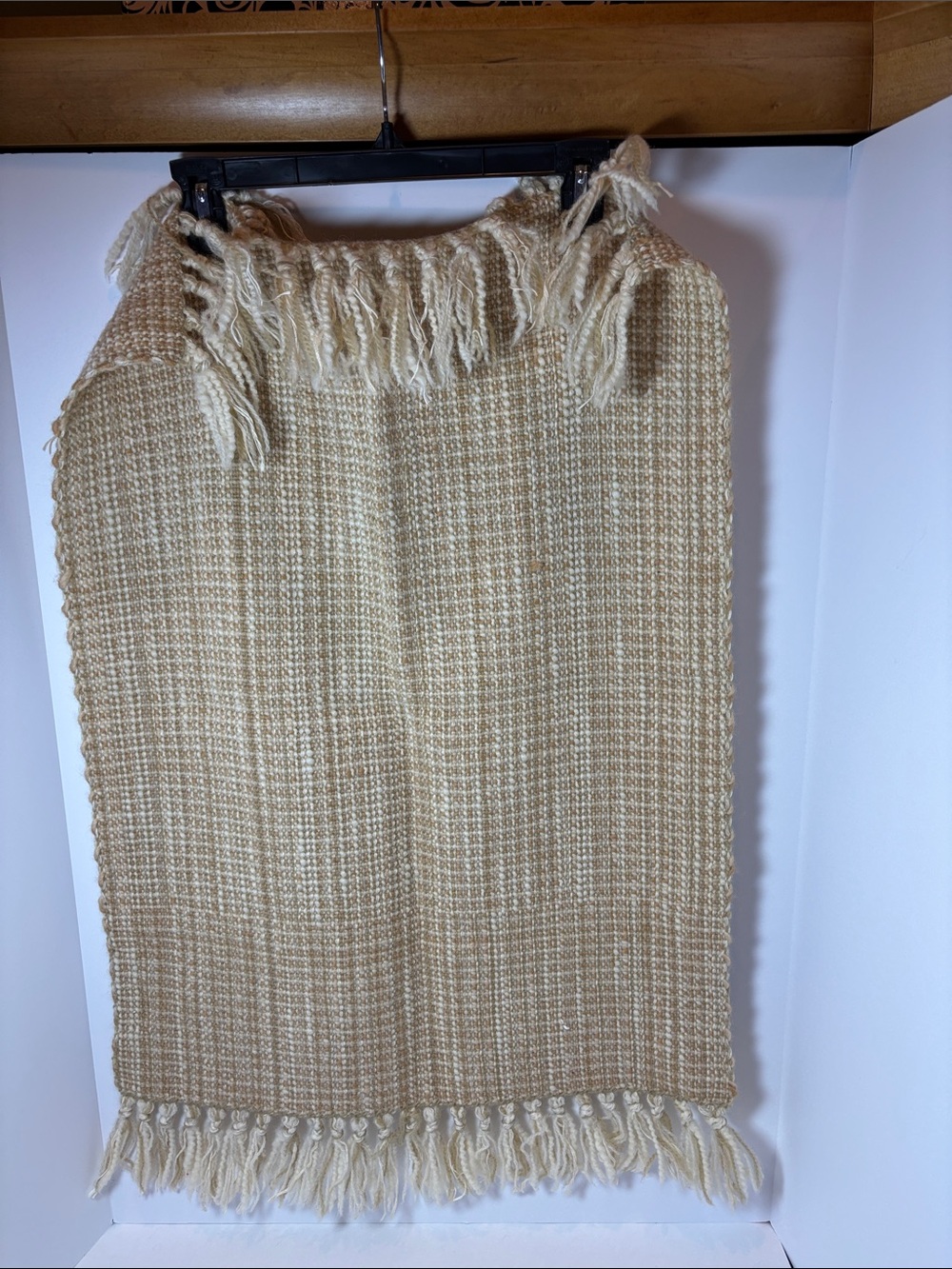 Woven Fringe dresser scarf/ runner/ tablecloth in Beige/Cream